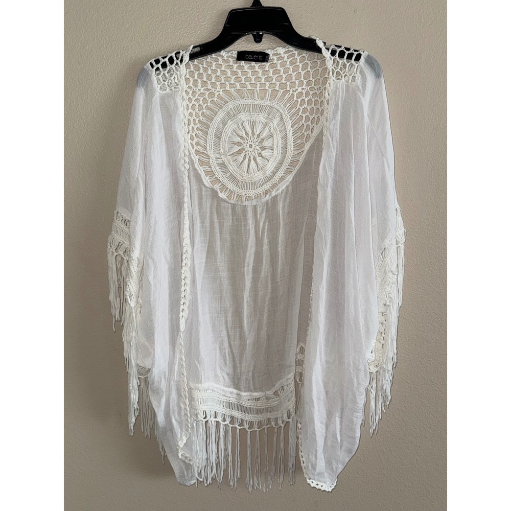 Talent White Crochet Medallion Fringe Kimono Wrap Top 3XL ITJ5203-3 Boho Womens